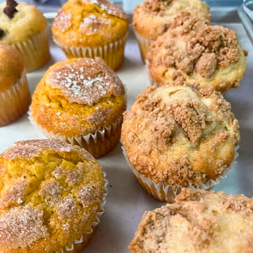 a variety of muffins baked fresh daily at Sweet Talk Cafe