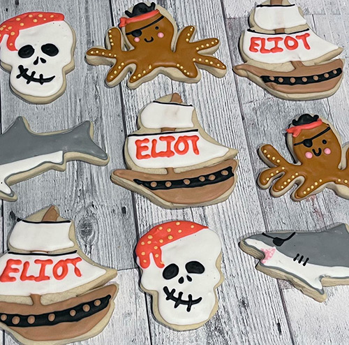 pirate themed decorated sugar cookies for Eliot