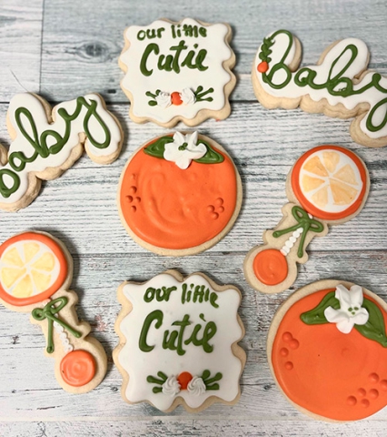 baby pumpkin theme decorated sugar cookies