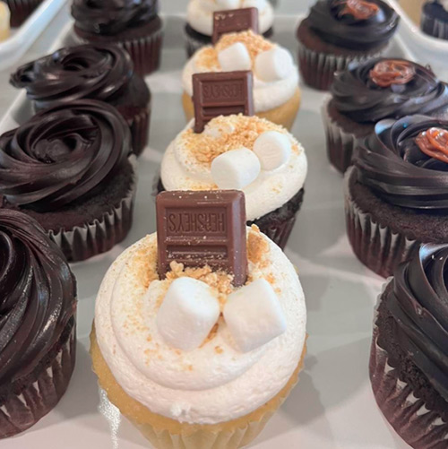 a variety of cupcakes for sale, including a Smore's flavor from sweet talk cafe