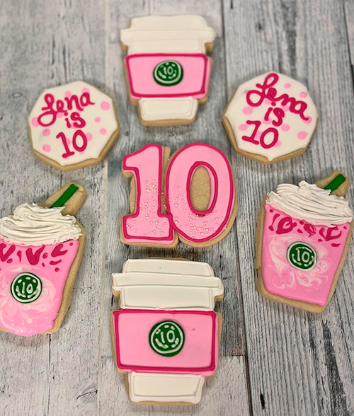 Pink starbucks themed sugar cookies
