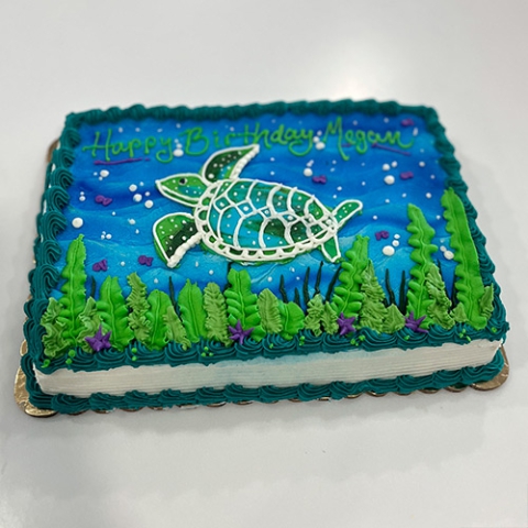 underwater turtle themed sheet cake 