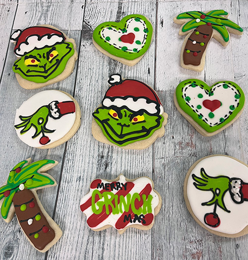 Grinch decorated sugar cookies