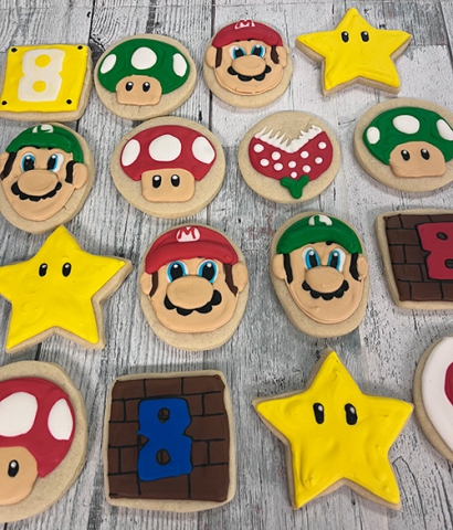 Nintendo Mario decorated sugar cookies