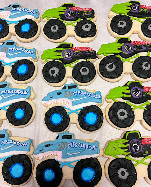 Monster truck decorated sugar cookies